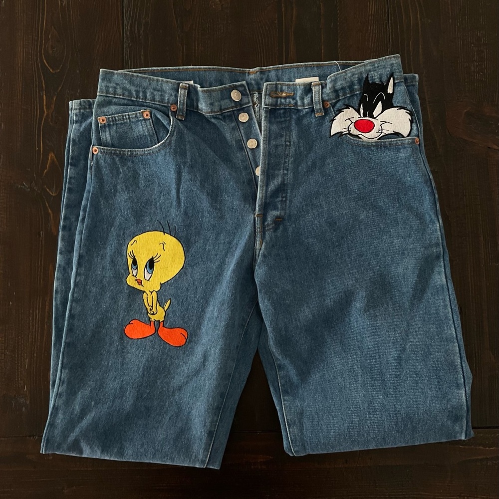 VINTAGE  ●  TOO CUTE  ●  Looney Tunes Characters Boot Cut Jeans   ●  90s / Y2K